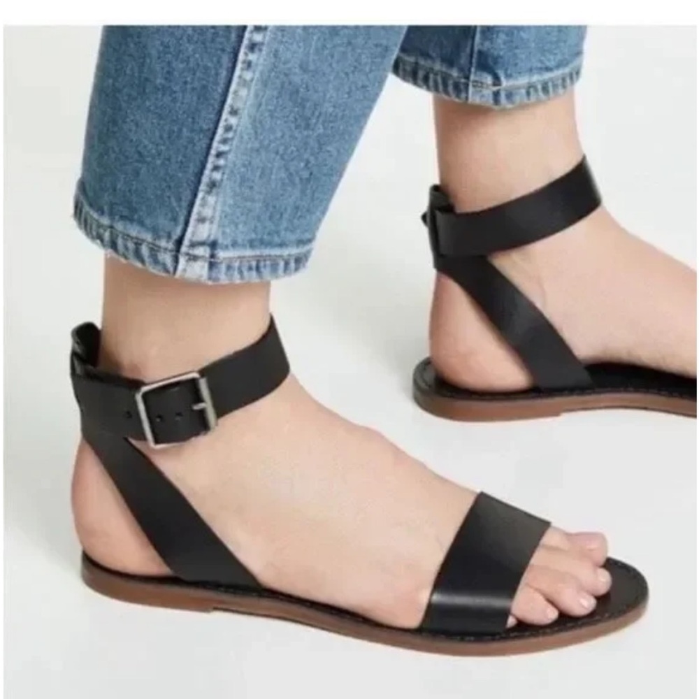 NWT Madewell Black Leather Ankle Strap Sandals SZ 5 1/2